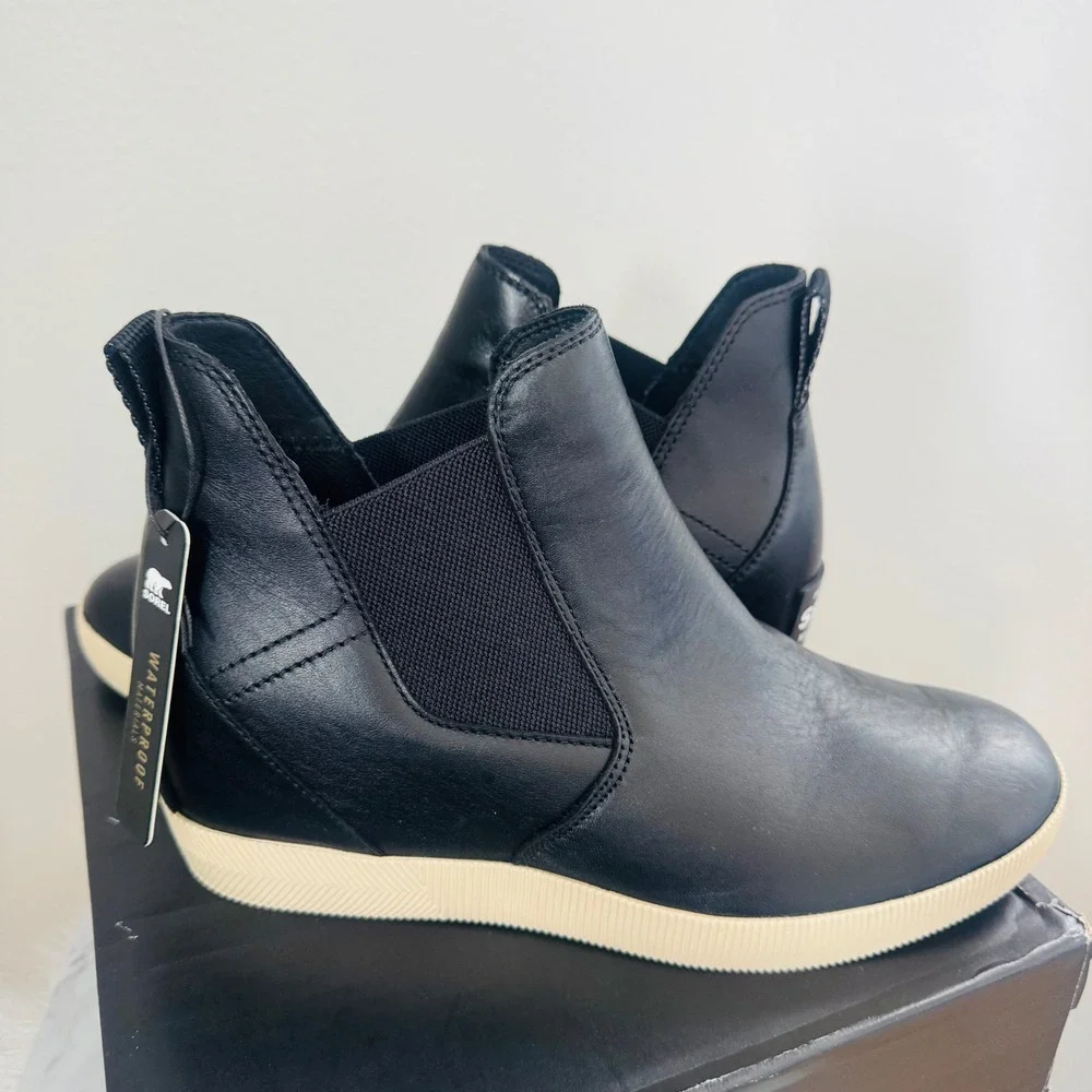 Sorel Out N About Wedge Leather Bootie, Ankle Boots Black, Size 9.5‎ NWT